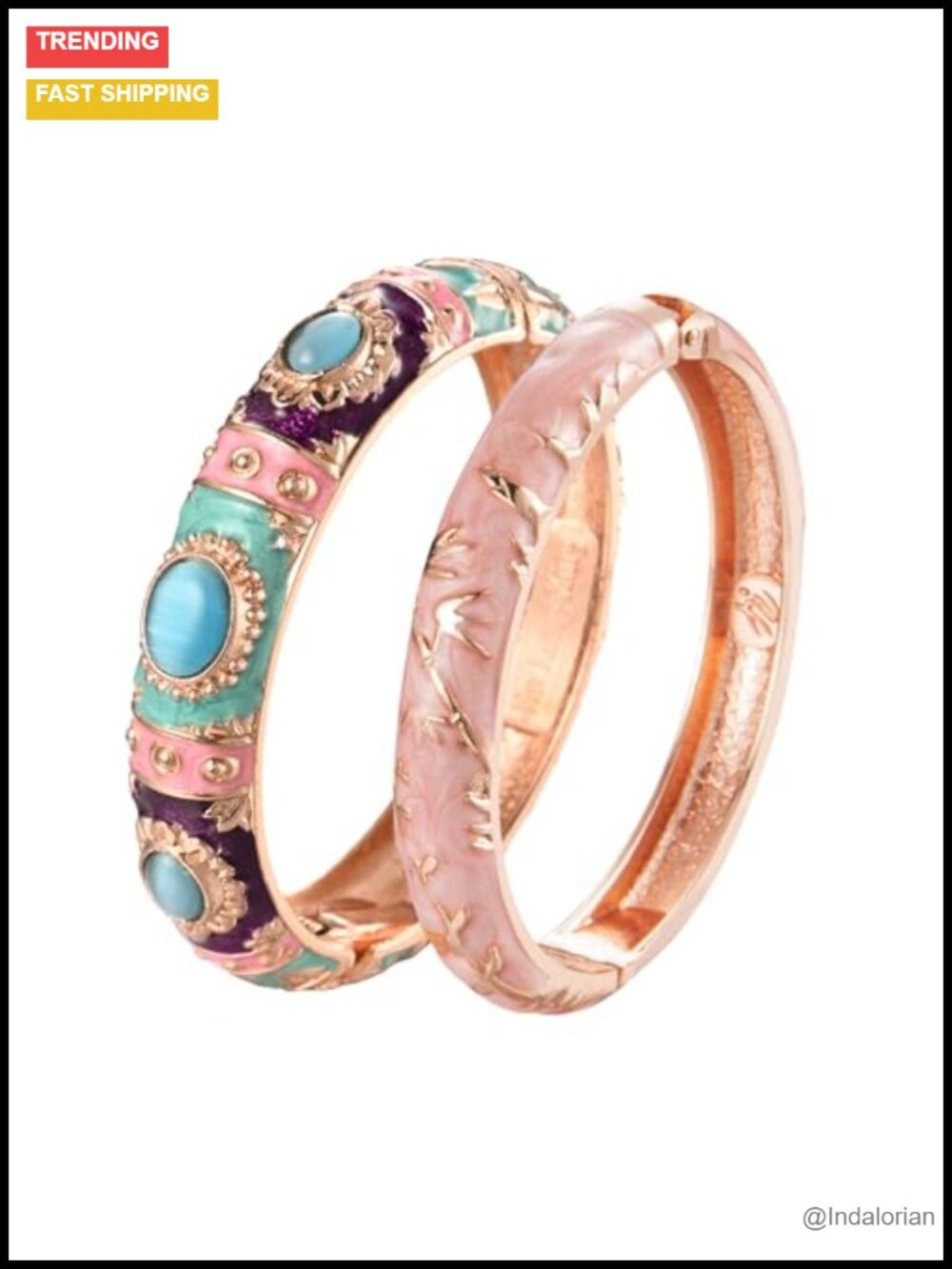 Vintage Cloisonne Enamel Cuff Bangle Bracelets Set of 2